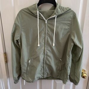 Light Sage Hooded Windbreaker Jacket with Drawstring